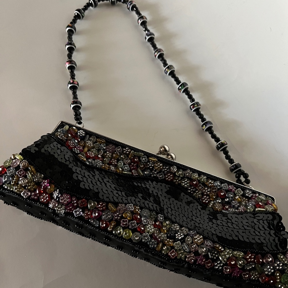 Retro Women's Purse Black Beaded And Sequined Metal Clasp Party Evening …